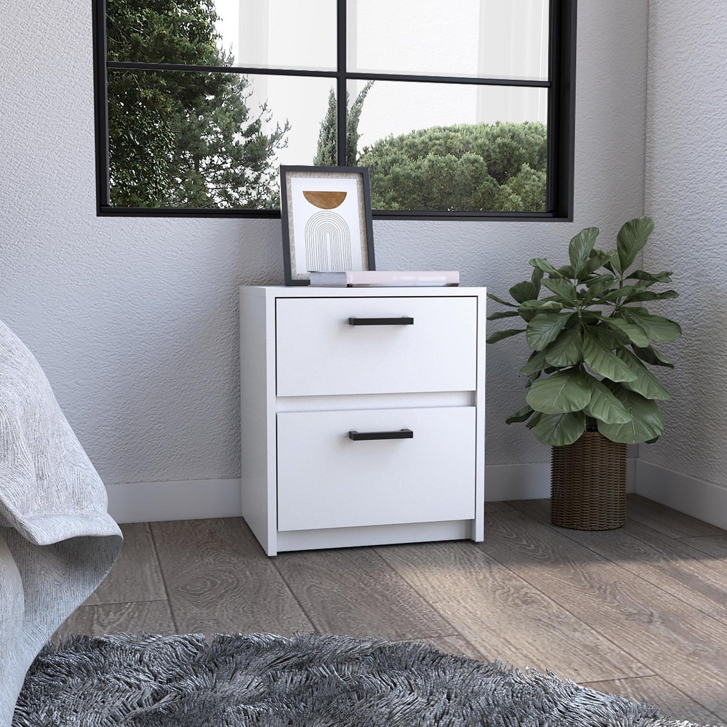 19" White Two Drawer Faux Wood Nightstand - FurniFindUSA