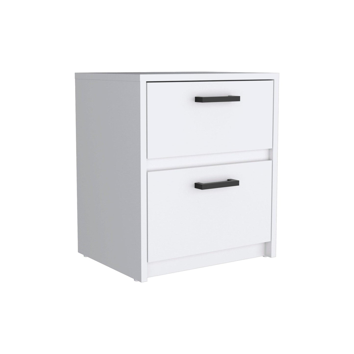 19" White Two Drawer Faux Wood Nightstand - FurniFindUSA