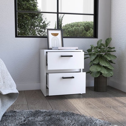 19" White Two Drawer Faux Wood Nightstand