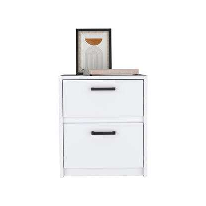 19" White Two Drawer Faux Wood Nightstand - FurniFindUSA