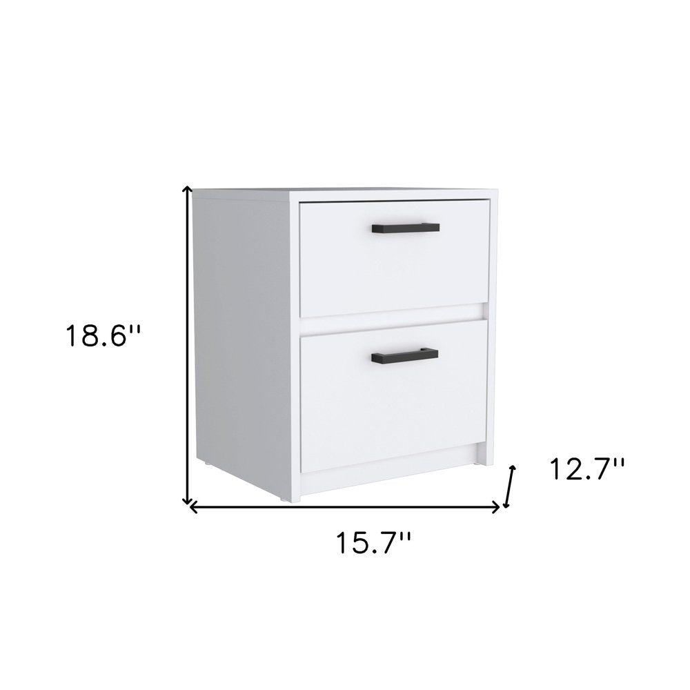 19" White Wood Two Drawer Nightstand HomeRoots