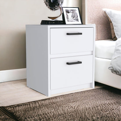 19" White Two Drawer Faux Wood Nightstand - FurniFindUSA