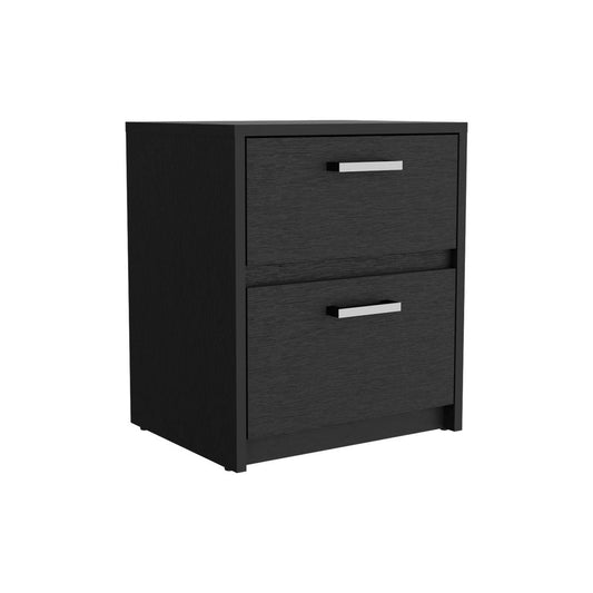19" Black Wood Two Drawer Nightstand HomeRoots