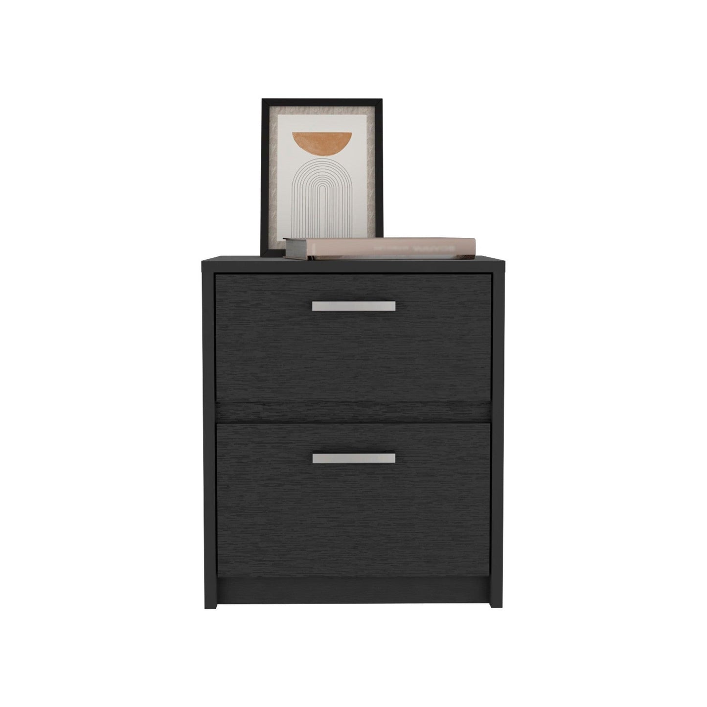 19" Black Two Drawer Faux Wood Nightstand - FurniFindUSA