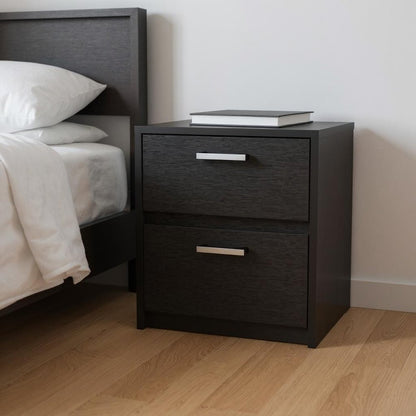 19" Black Wood Two Drawer Nightstand HomeRoots