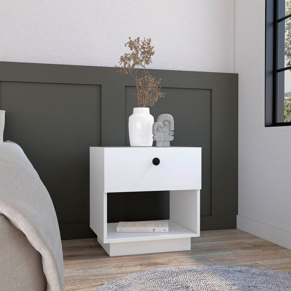 20" White Wood One Drawer Nightstand HomeRoots