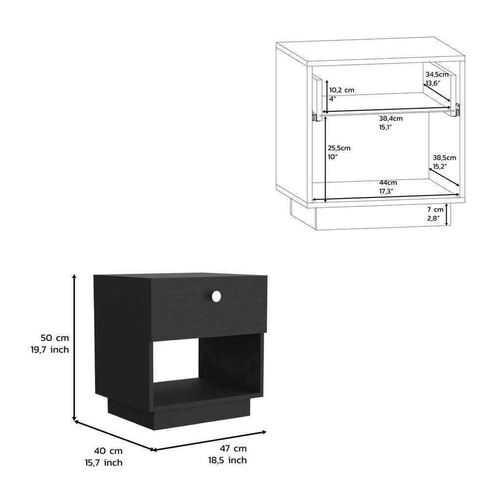 20" Black Wood One Drawer Nightstand HomeRoots