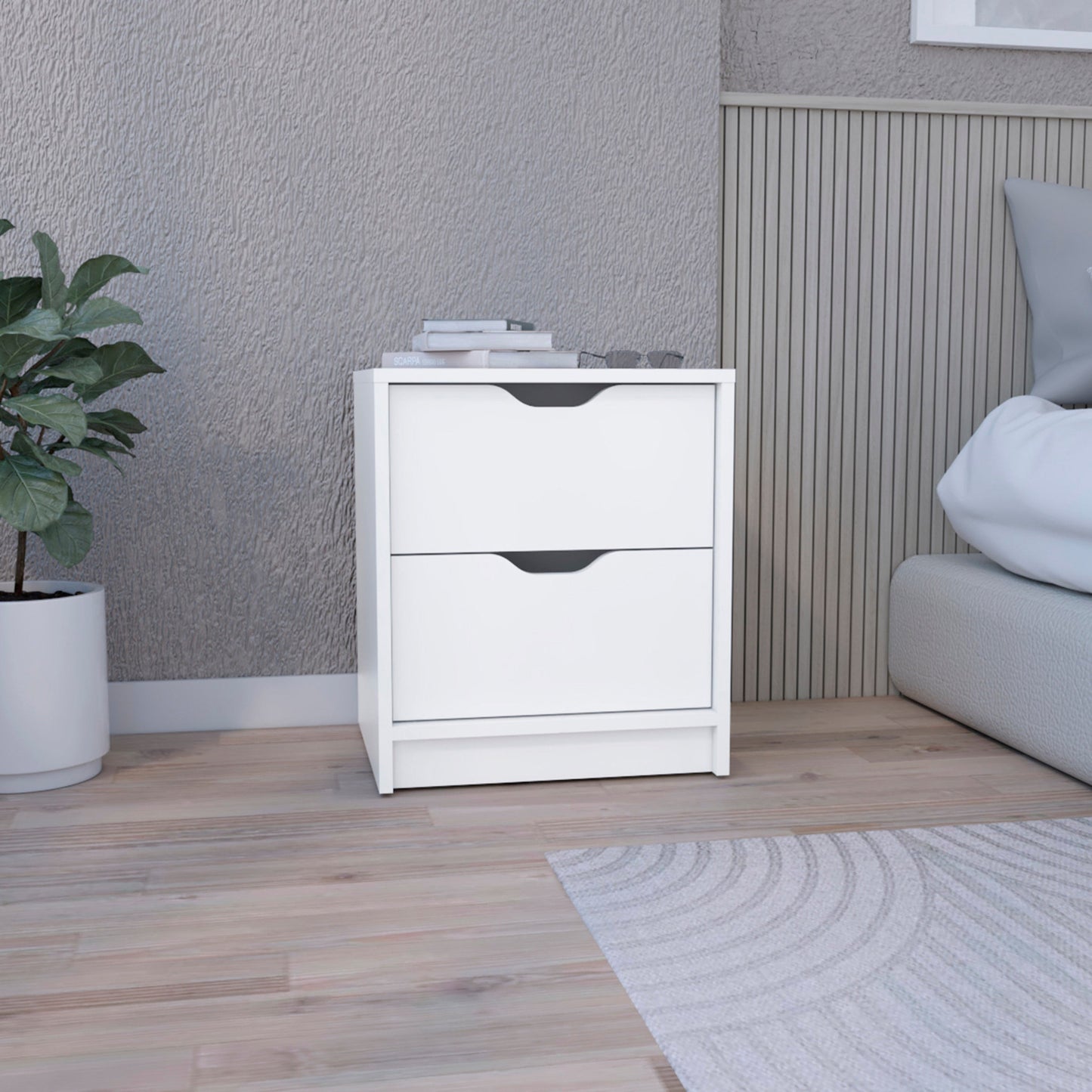 19" White Two Drawer Faux Wood Nightstand