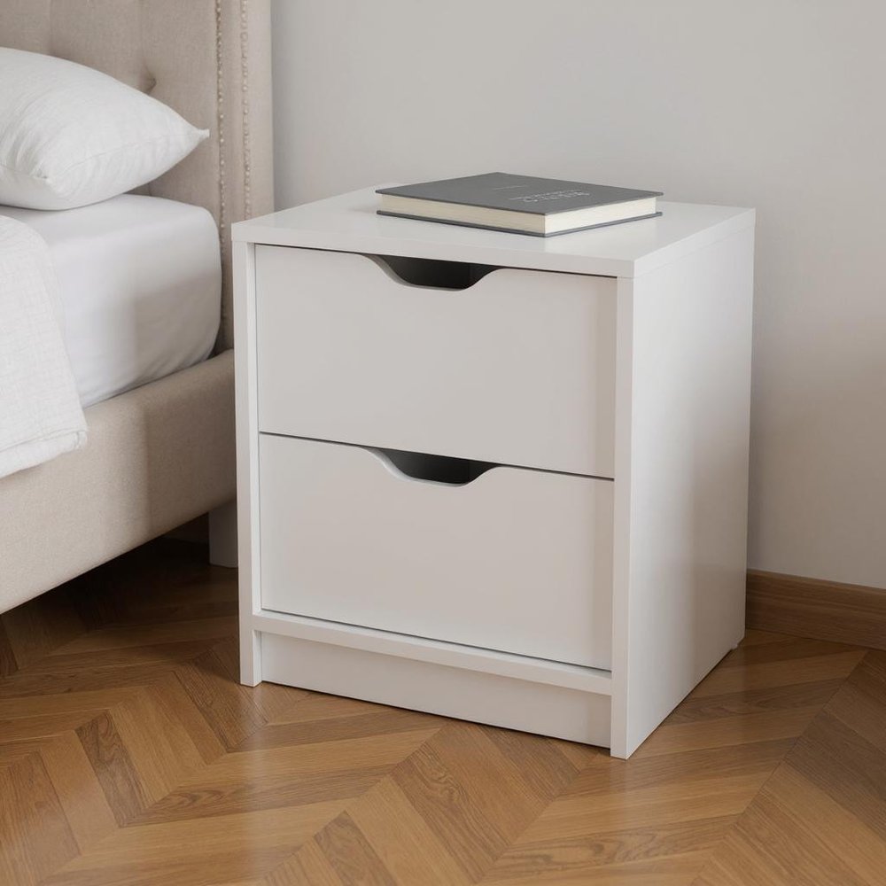 19" White Wood Two Drawer Nightstand HomeRoots