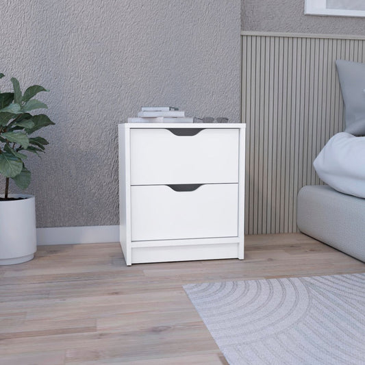 19" White Wood Two Drawer Nightstand HomeRoots