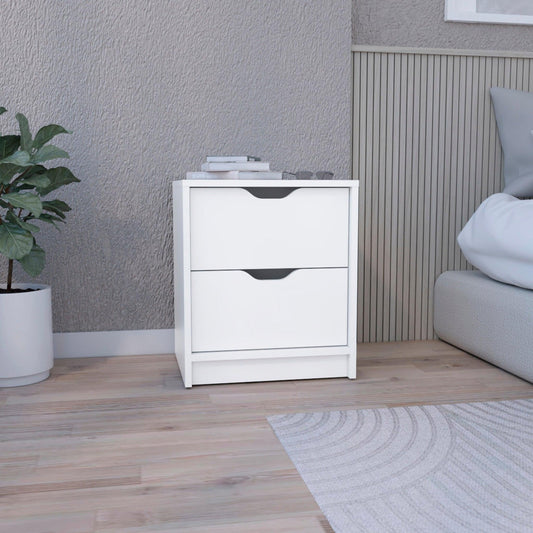 19" White Two Drawer Faux Wood Nightstand - FurniFindUSA