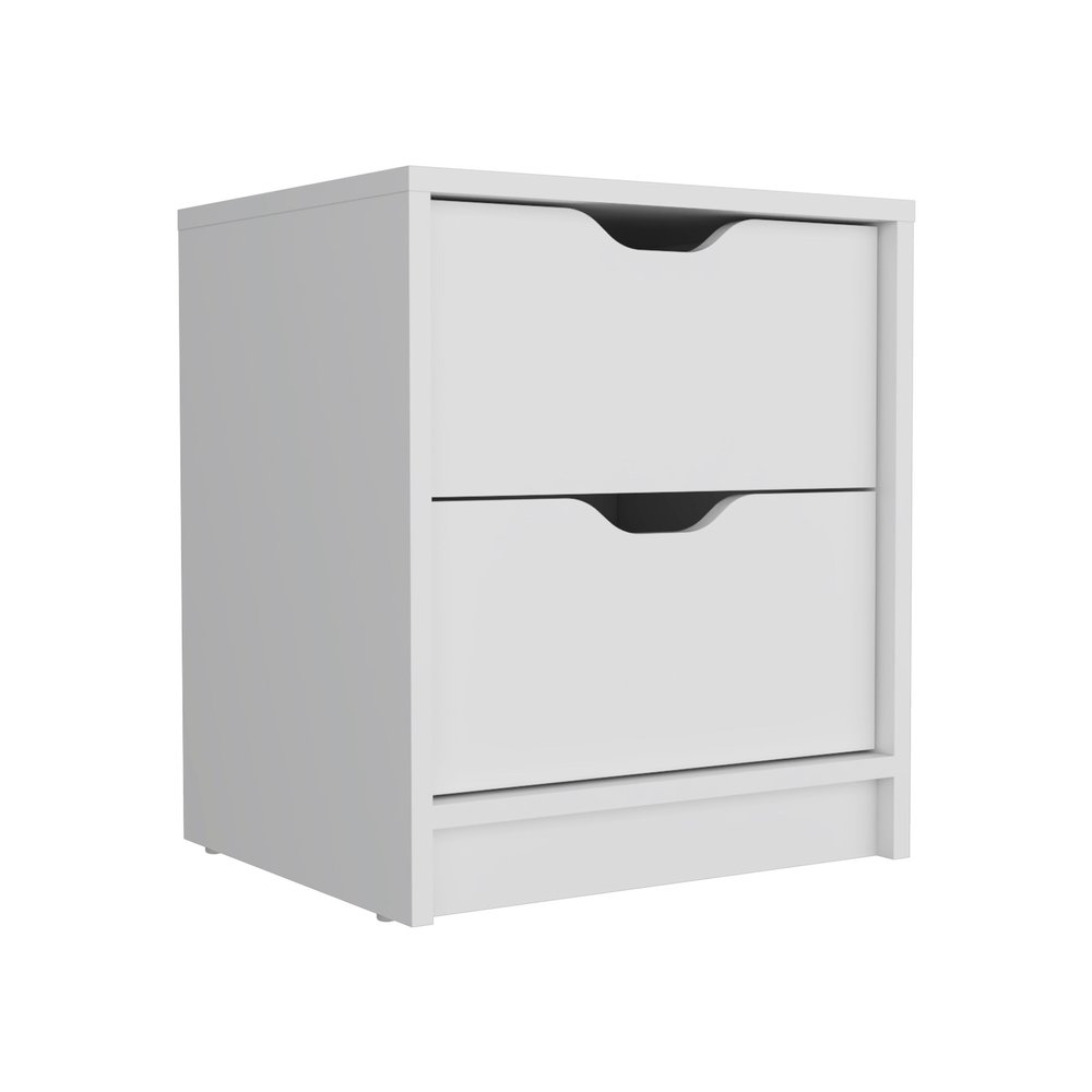 19" White Wood Two Drawer Nightstand HomeRoots