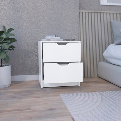 19" White Wood Two Drawer Nightstand HomeRoots
