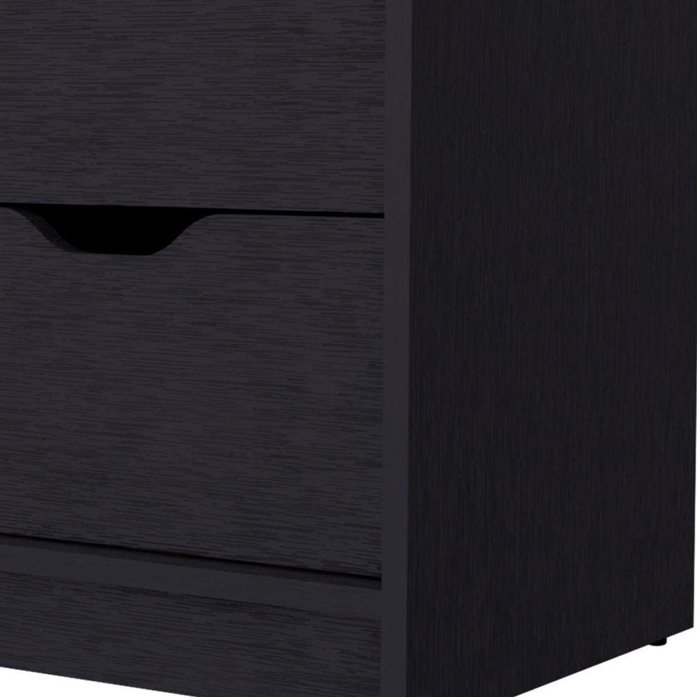 19" Black Wood Two Drawer Nightstand HomeRoots