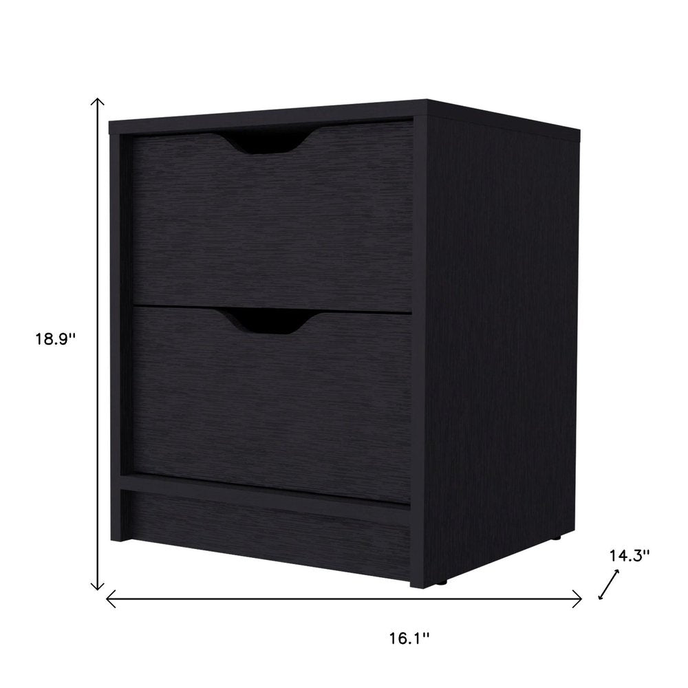 19" Black Wood Two Drawer Nightstand HomeRoots