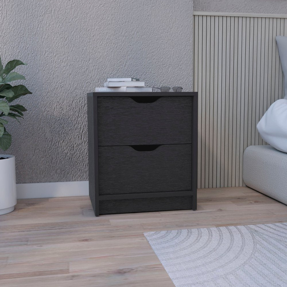 19" Black Wood Two Drawer Nightstand HomeRoots
