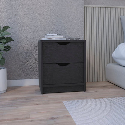 19" Black Wood Two Drawer Nightstand HomeRoots