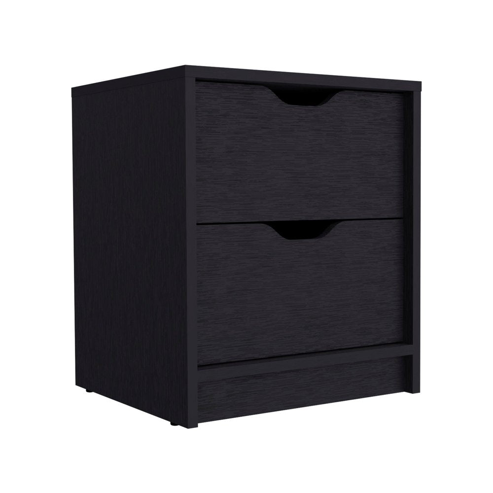 19" Black Wood Two Drawer Nightstand HomeRoots