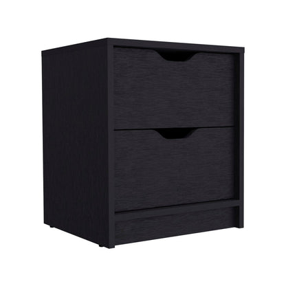 19" Black Wood Two Drawer Nightstand HomeRoots
