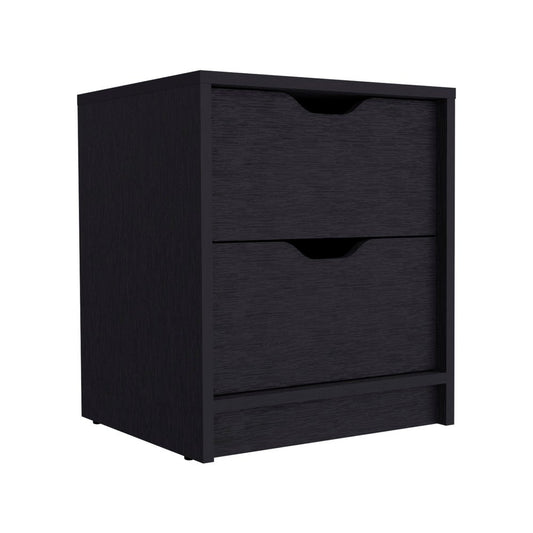 19" Black Wood Two Drawer Nightstand HomeRoots