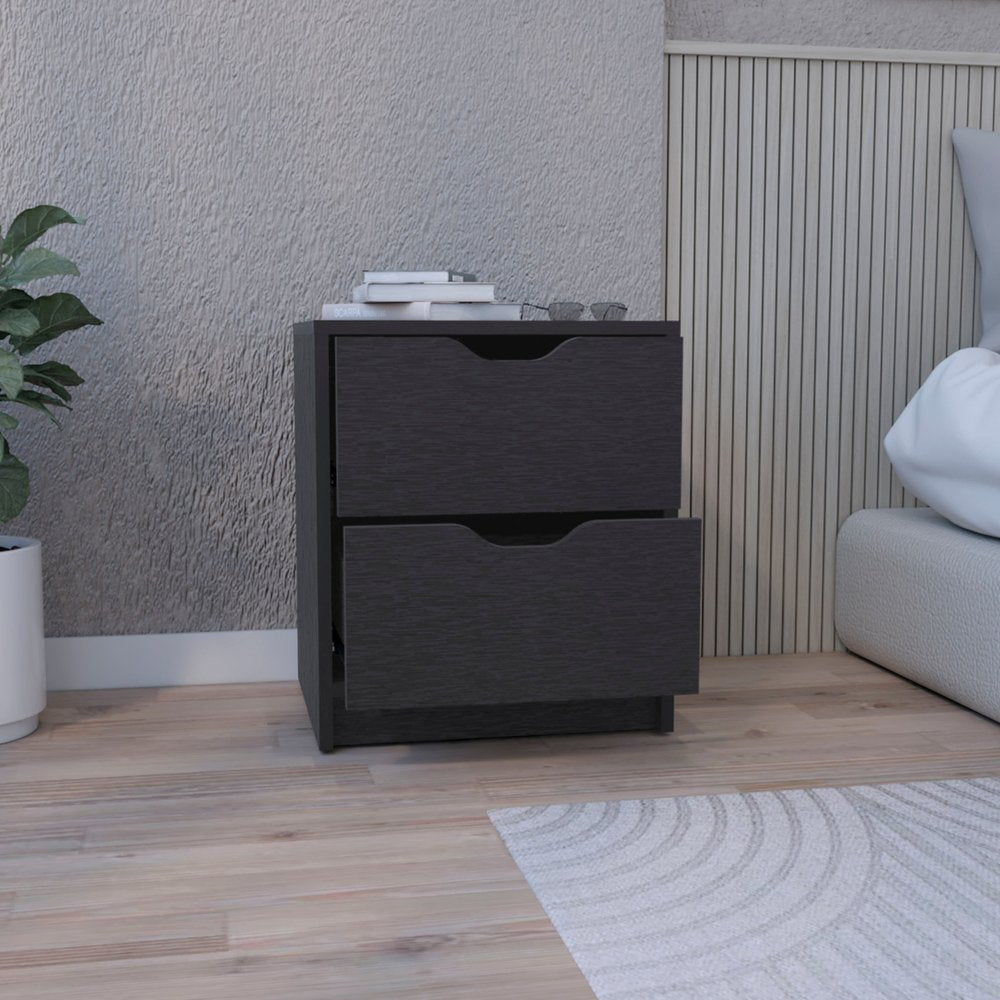 19" Black Wood Two Drawer Nightstand HomeRoots