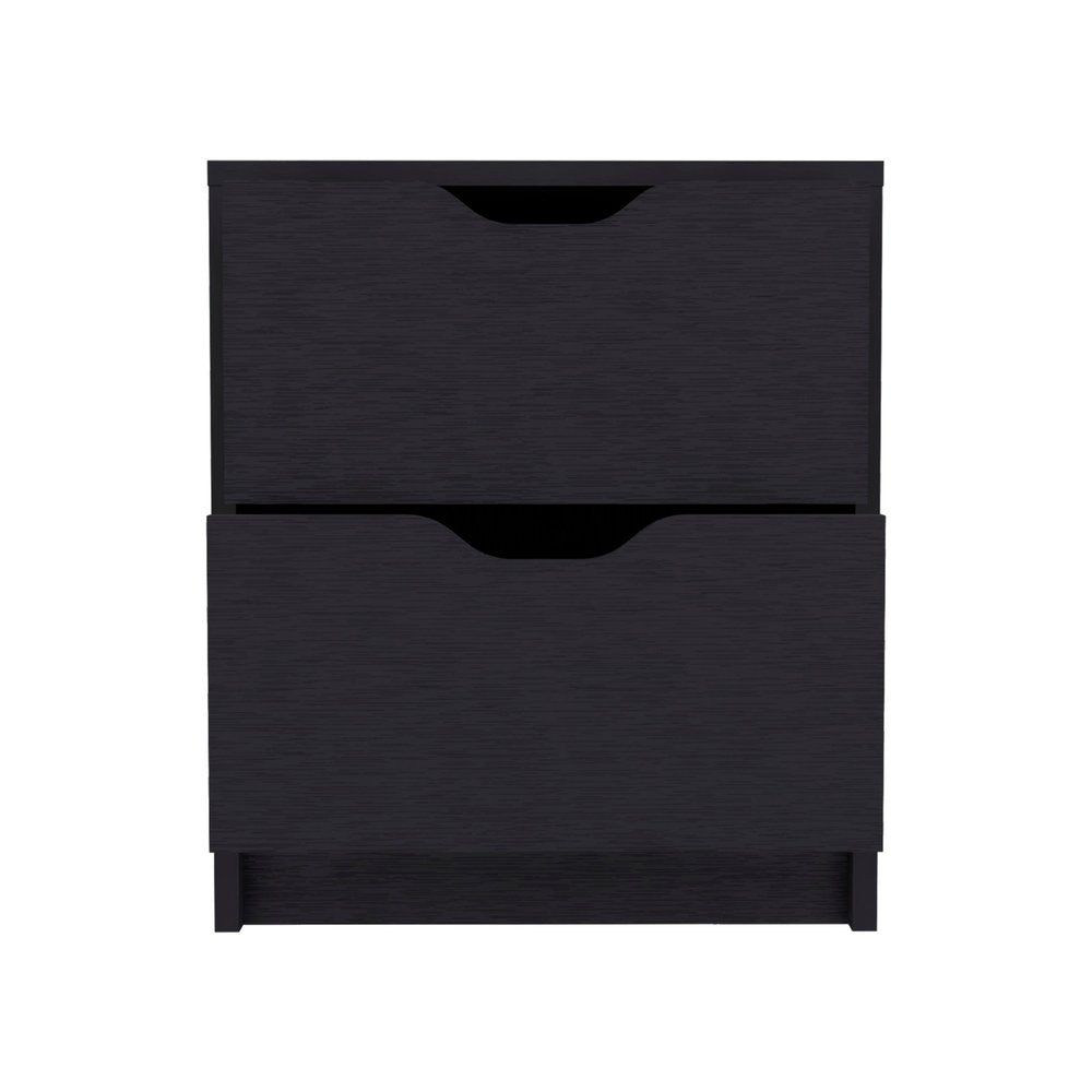 19" Black Wood Two Drawer Nightstand HomeRoots