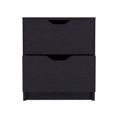 19" Black Wood Two Drawer Nightstand HomeRoots