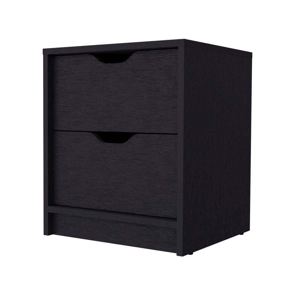 19" Black Wood Two Drawer Nightstand HomeRoots