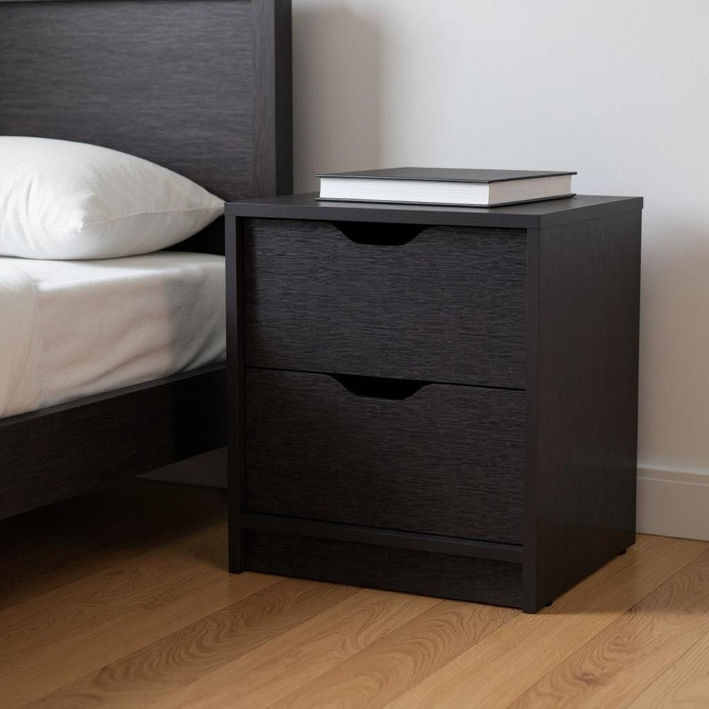 19" Black Wood Two Drawer Nightstand HomeRoots
