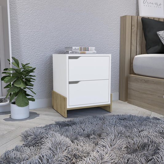 20" White Two Drawer Faux Wood Nightstand