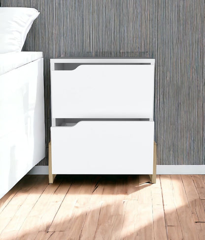20" White And Natural Wood Two Drawer Nightstand HomeRoots