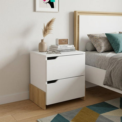 20" White And Natural Wood Two Drawer Nightstand HomeRoots
