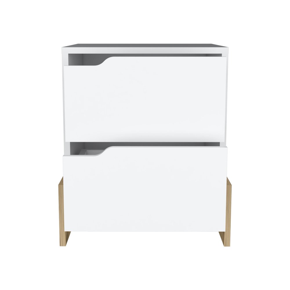 20" White And Natural Wood Two Drawer Nightstand HomeRoots