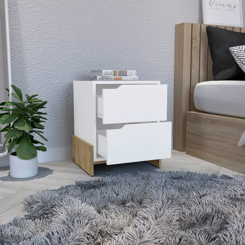 20" White And Natural Wood Two Drawer Nightstand HomeRoots