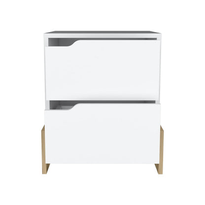 20" White And Natural Wood Two Drawer Nightstand HomeRoots
