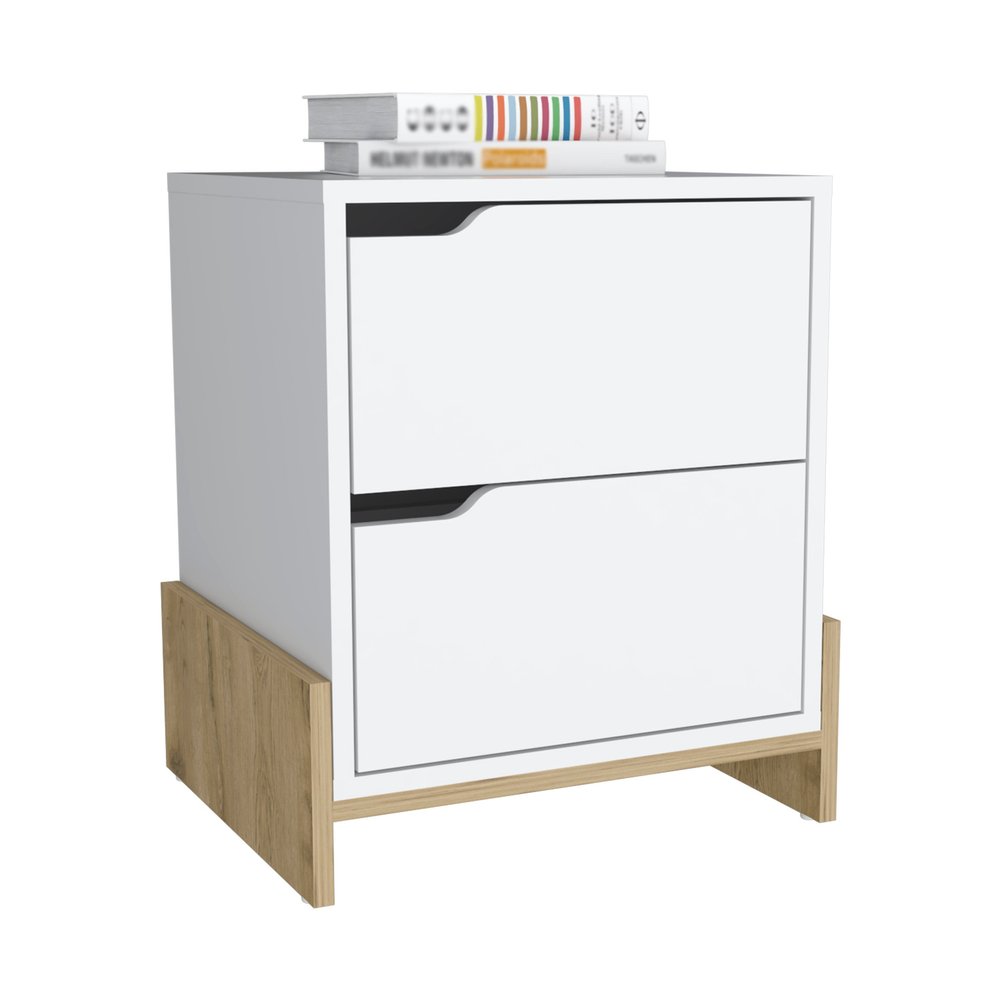 20" White And Natural Wood Two Drawer Nightstand HomeRoots