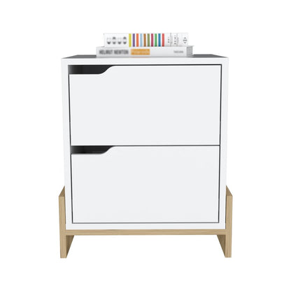 20" White And Natural Wood Two Drawer Nightstand HomeRoots