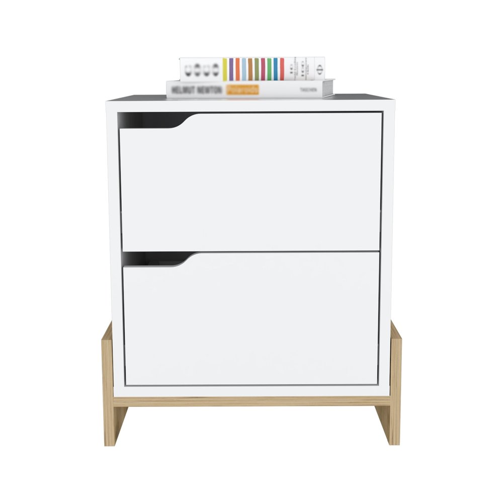 20" White And Natural Wood Two Drawer Nightstand HomeRoots