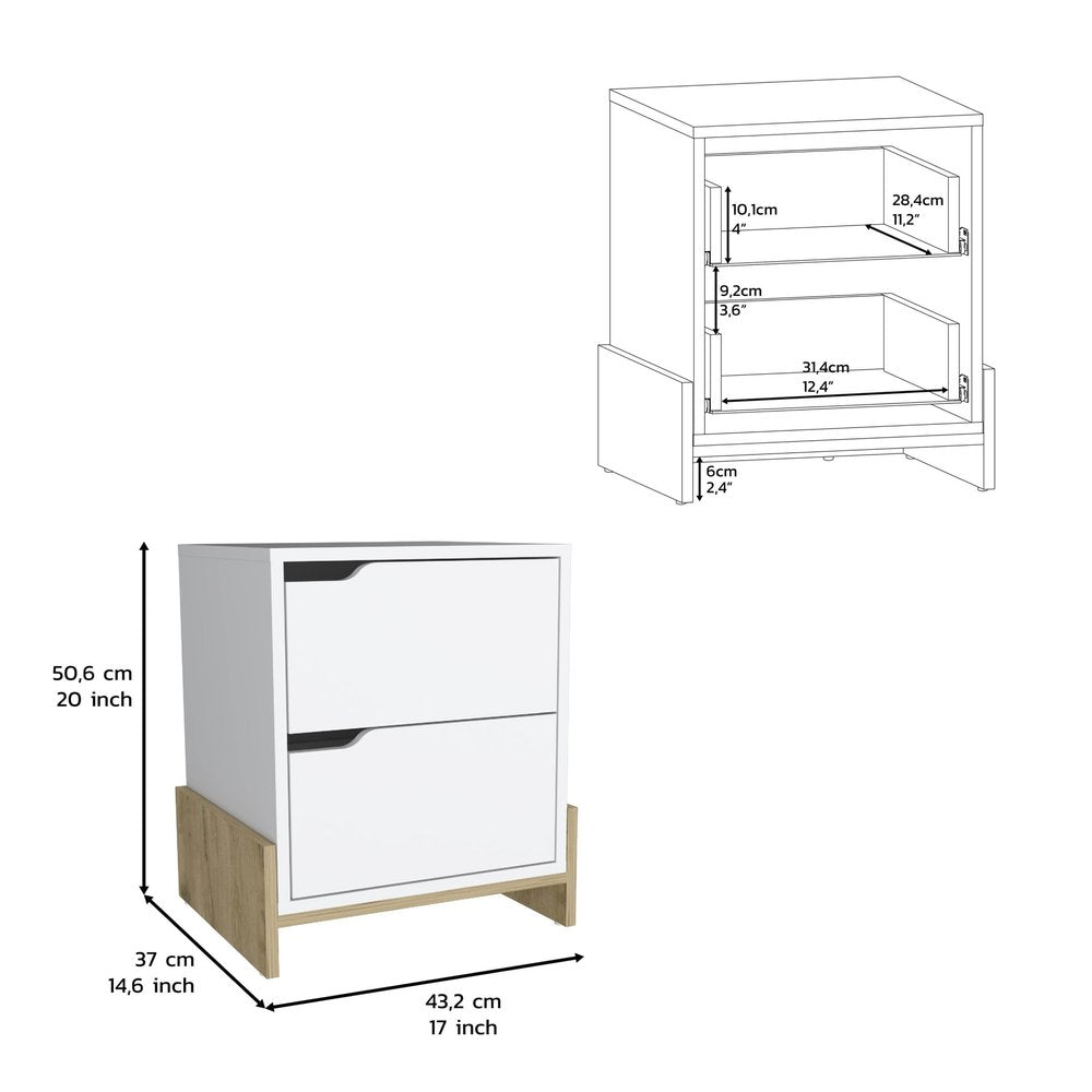 20" White And Natural Wood Two Drawer Nightstand HomeRoots