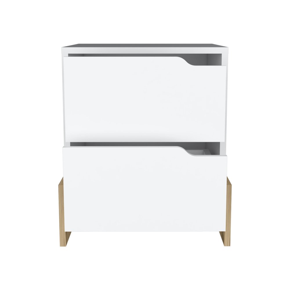 20" White And Natural Wood Two Drawer Nightstand HomeRoots