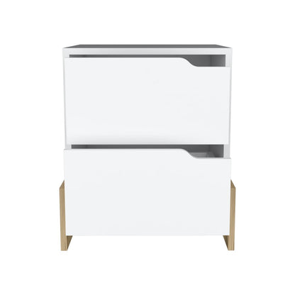 20" White And Natural Wood Two Drawer Nightstand HomeRoots