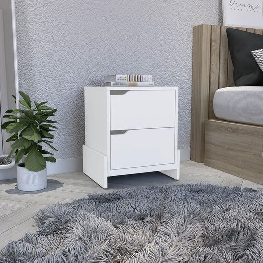 20" White Two Drawer Faux Wood Nightstand - FurniFindUSA