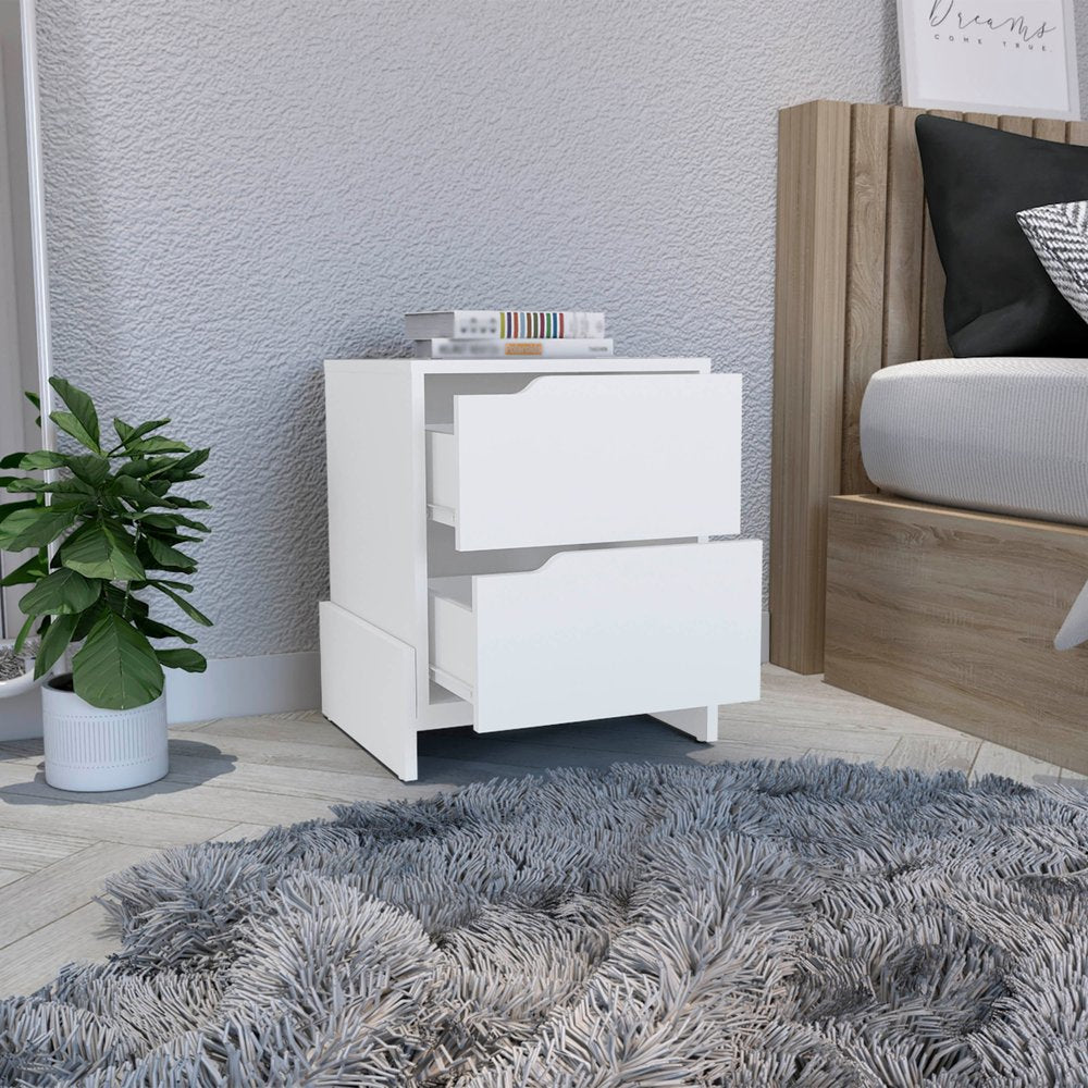 20" White Wood Two Drawer Nightstand HomeRoots