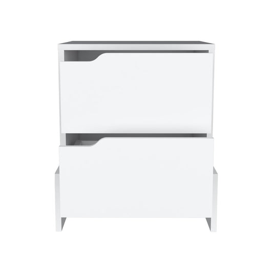 20" White Wood Two Drawer Nightstand