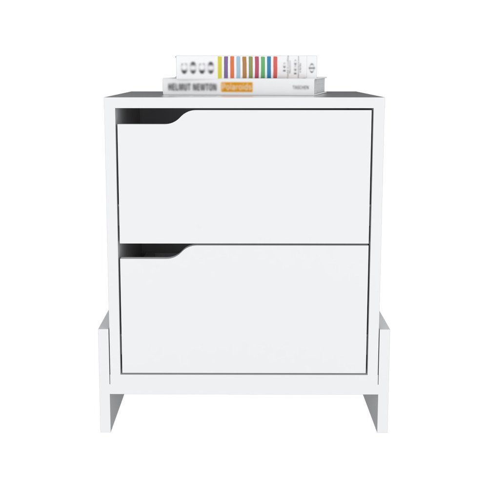 20" White Wood Two Drawer Nightstand HomeRoots