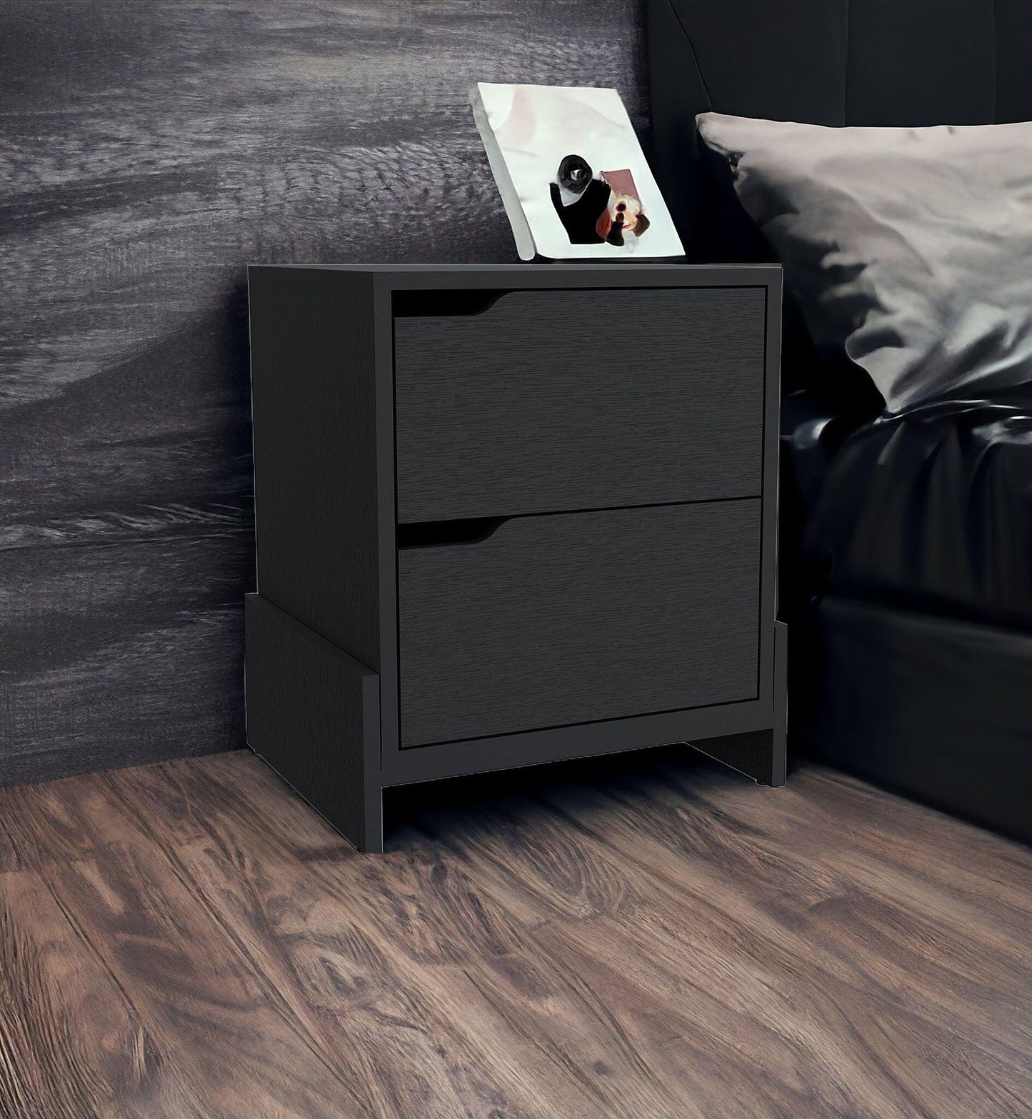 20" Black Two Drawer Faux Wood Nightstand - FurniFindUSA