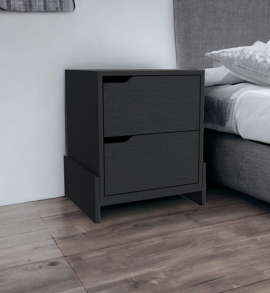 20" Black Wood Two Drawer Nightstand HomeRoots