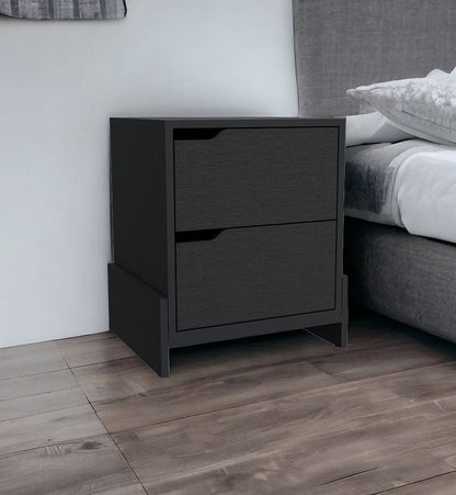 20" Black Wood Two Drawer Nightstand HomeRoots