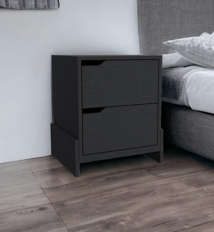 20" Black Two Drawer Faux Wood Nightstand - FurniFindUSA