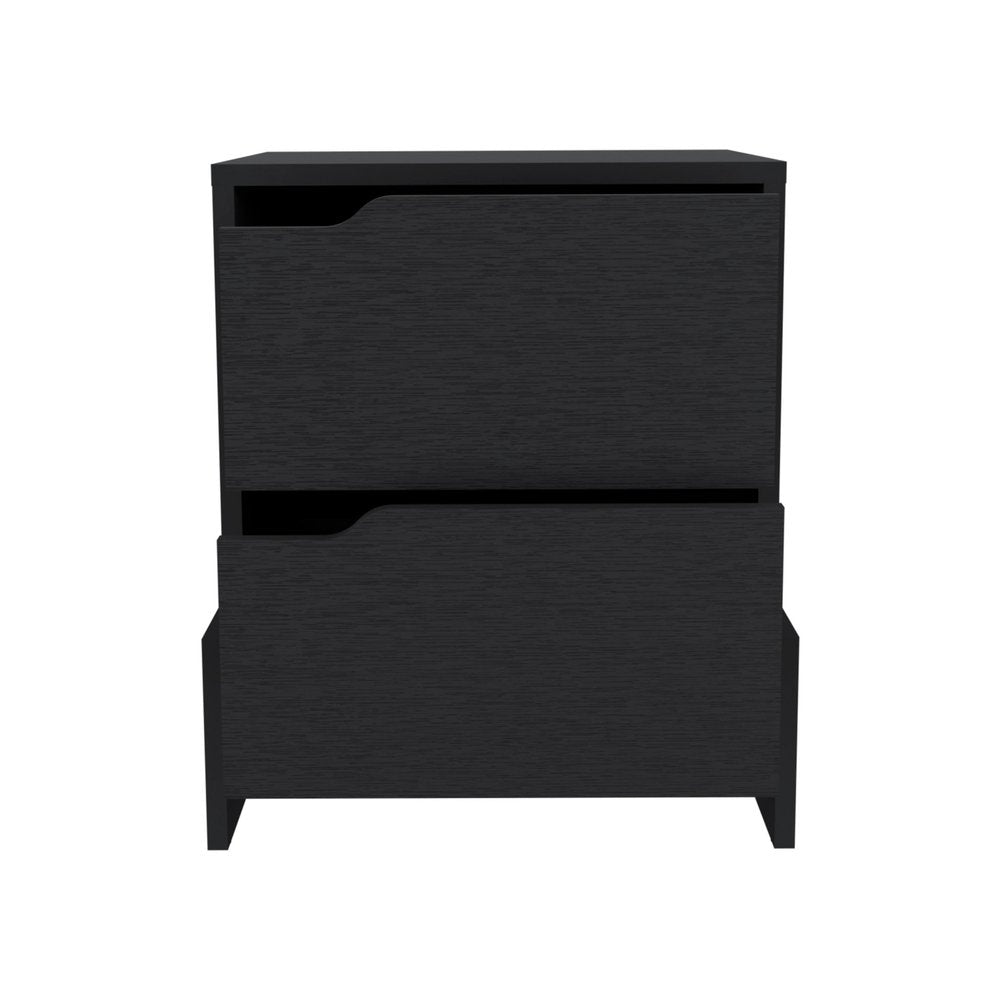 20" Black Wood Two Drawer Nightstand HomeRoots